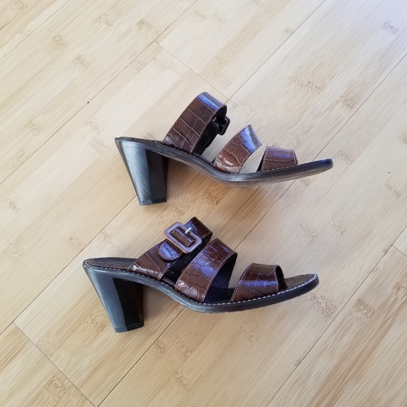 🌸 Donald J. Pliner Brown Leather Tri-Strap Snakeskin Slide Heel Pump Size 6.5 - Picture 12 of 12